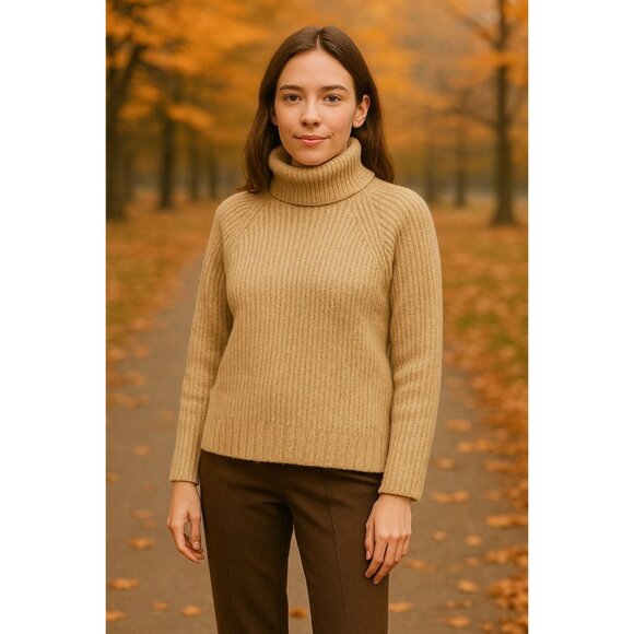 Old Navy XL Beige Wool Blend Ribbed Knit Turtleneck Sweater Chunky Cozy 90s Y2K - Picture 1 of 7